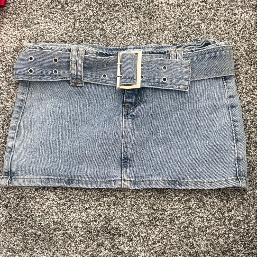 Fashion Nova Light Blue Denim Mini Skirt with Belt